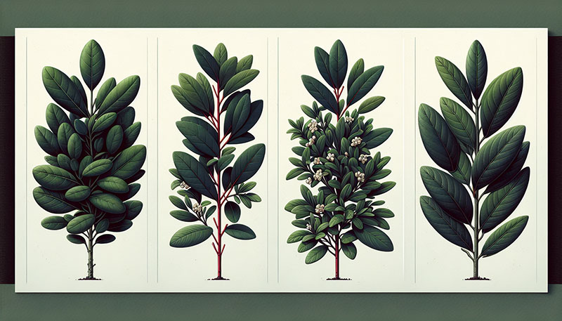 Various types of laurel hedging plants